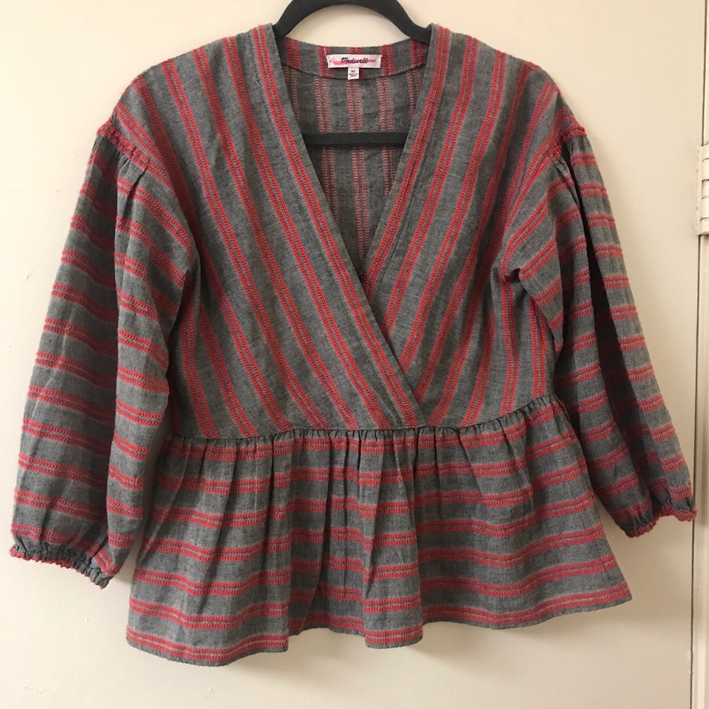 Striped bubble sleeved peplum top